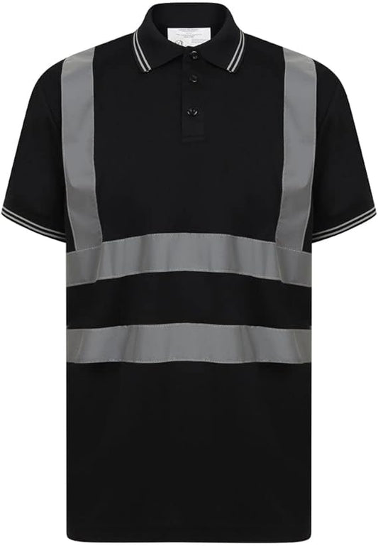 Hi Viz High Visibility Short Sleeve Polo T-Shirt Reflective Tape Safety Hi Vis Collared Security Work Wear T-Shirts