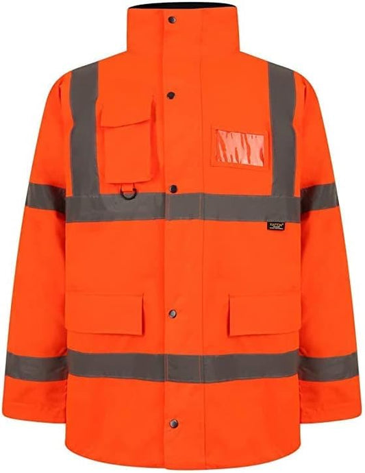 NFK TEXTILE 100% Polyester Fleece Hi Vis Parka Coat High Visibility Coat Work Wear Safety Security Padded Waterproof Taped Work Wear Parka Jacket