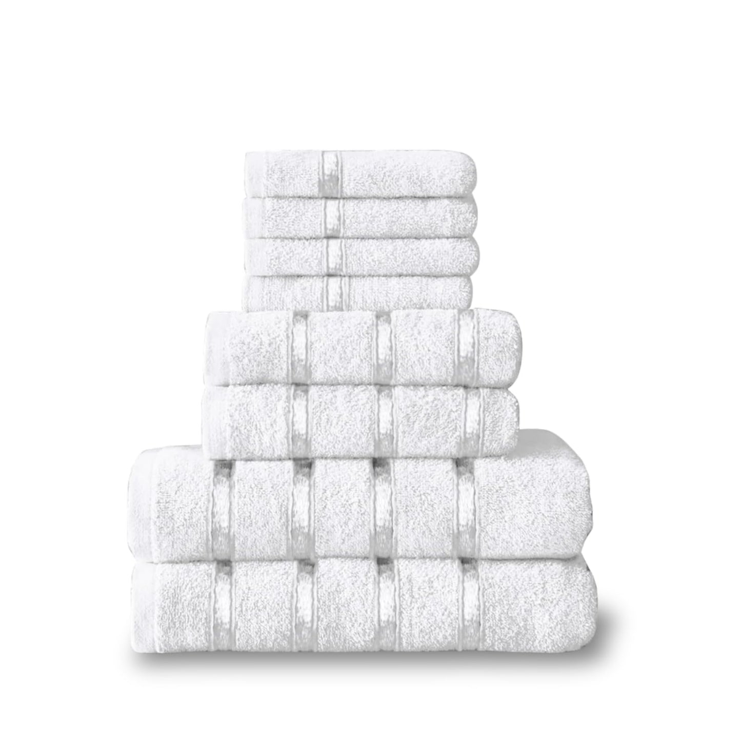 NFK TEXTILE 8-Piece Egyptian Cotton Bath Towel Bale Set - Highly Absorbent, Quick-Drying & Ultra Soft | 4x Face, 2x Hand, 2x Bath Towels | Striped Towel Set