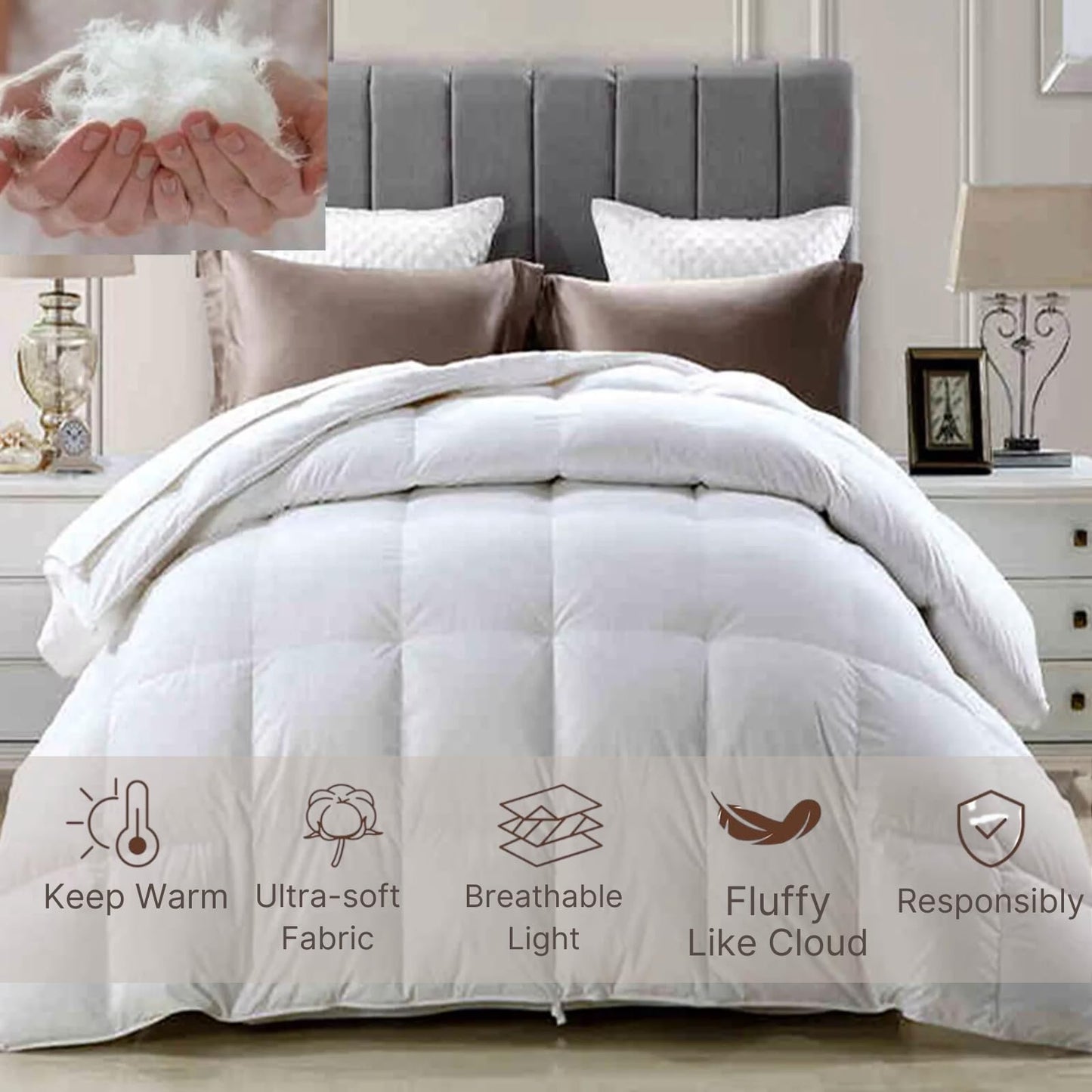 NFK Textile Luxurious Hotel Quality Duvet Quilt, Ultra Warm 13.5 Tog, Duck Feather Filled, Machine Washable