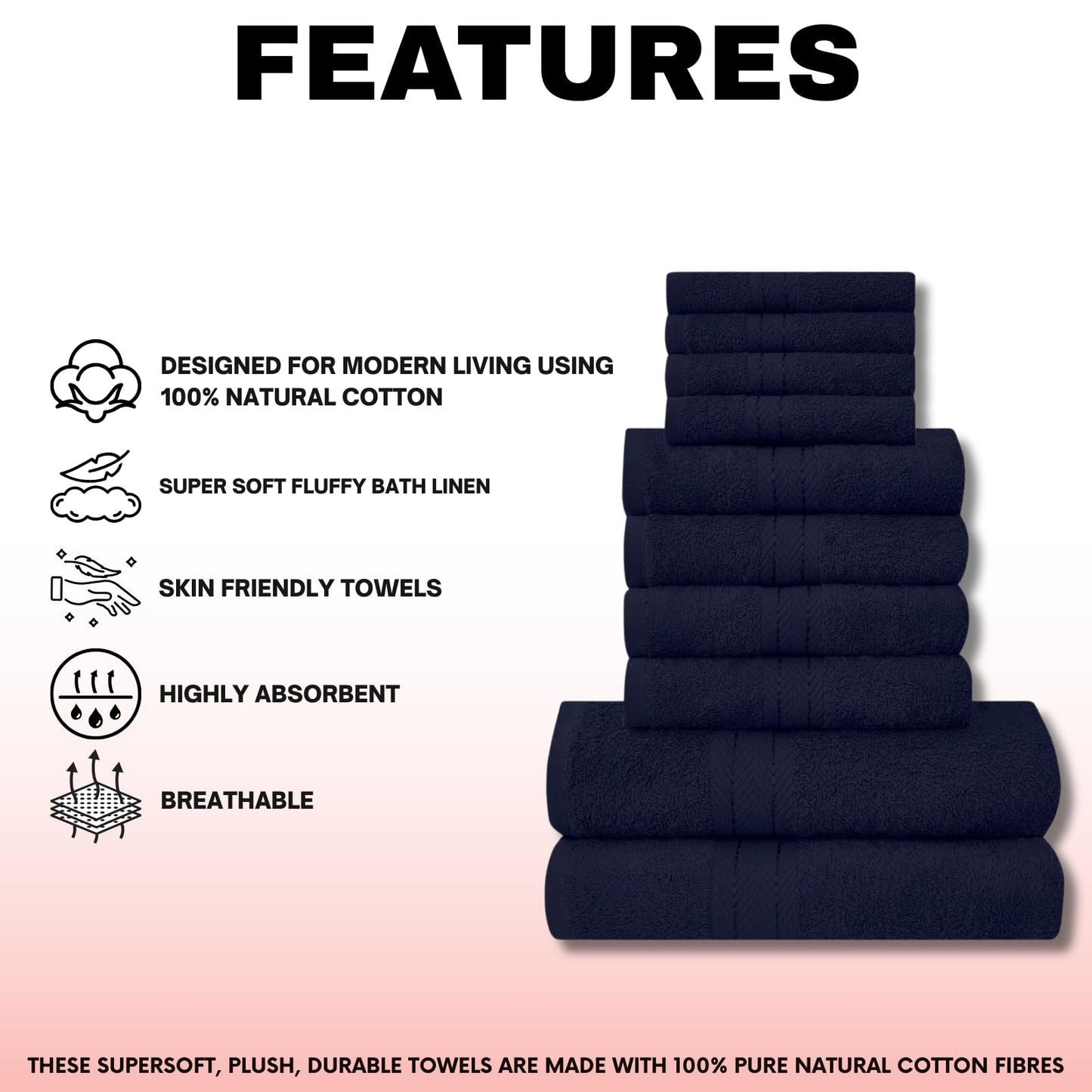 NFK TEXTILE Ultimate Luxury Towel Set - 10 Piece 100% Egyptian Cotton, Soft, Absorbent & Extra Large 4 Face, 4 Hand, 2 Bath Towels