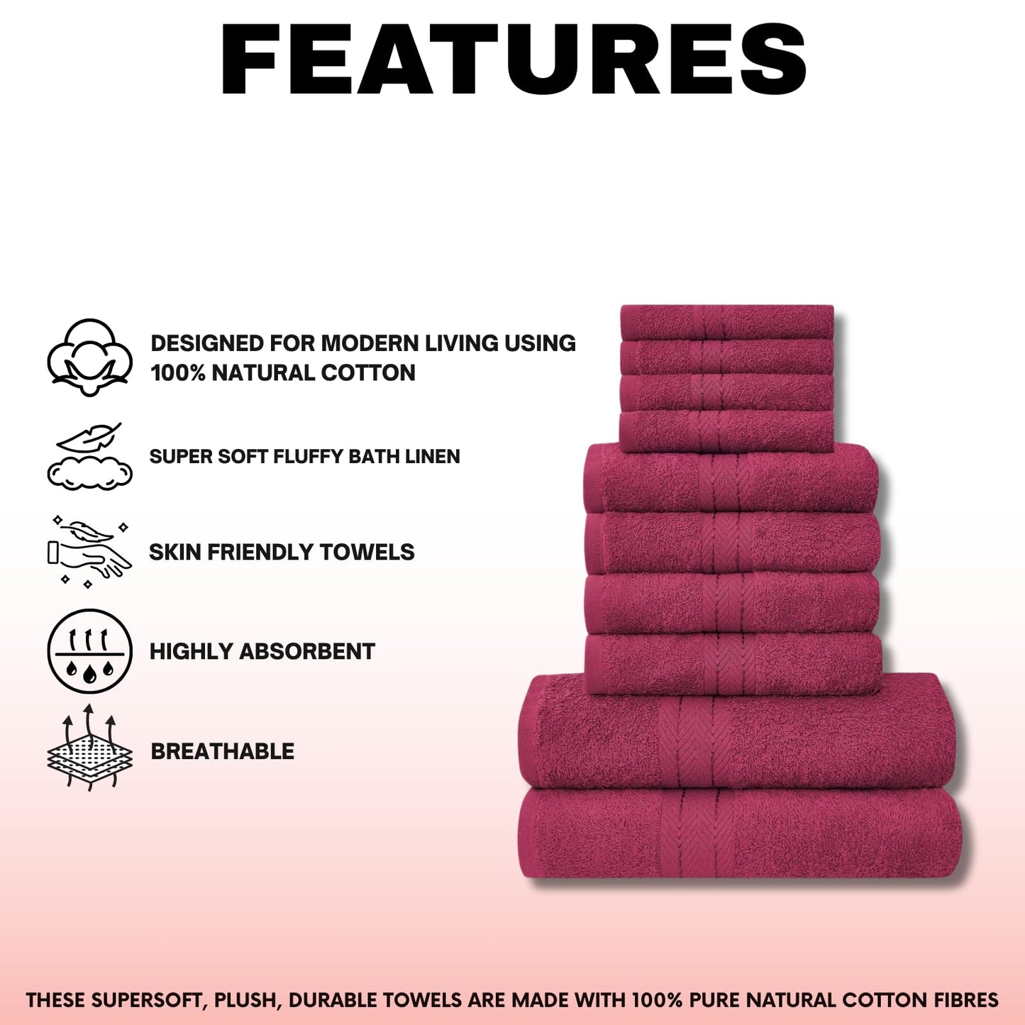 NFK TEXTILE Ultimate Luxury Towel Set - 10 Piece 100% Egyptian Cotton, Soft, Absorbent & Extra Large 4 Face, 4 Hand, 2 Bath Towels