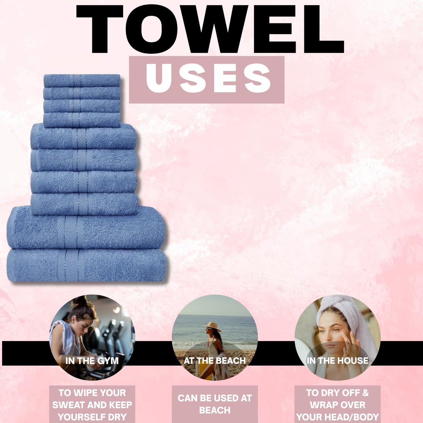 NFK TEXTILE Ultimate Luxury Towel Set - 10 Piece 100% Egyptian Cotton, Soft, Absorbent & Extra Large 4 Face, 4 Hand, 2 Bath Towels