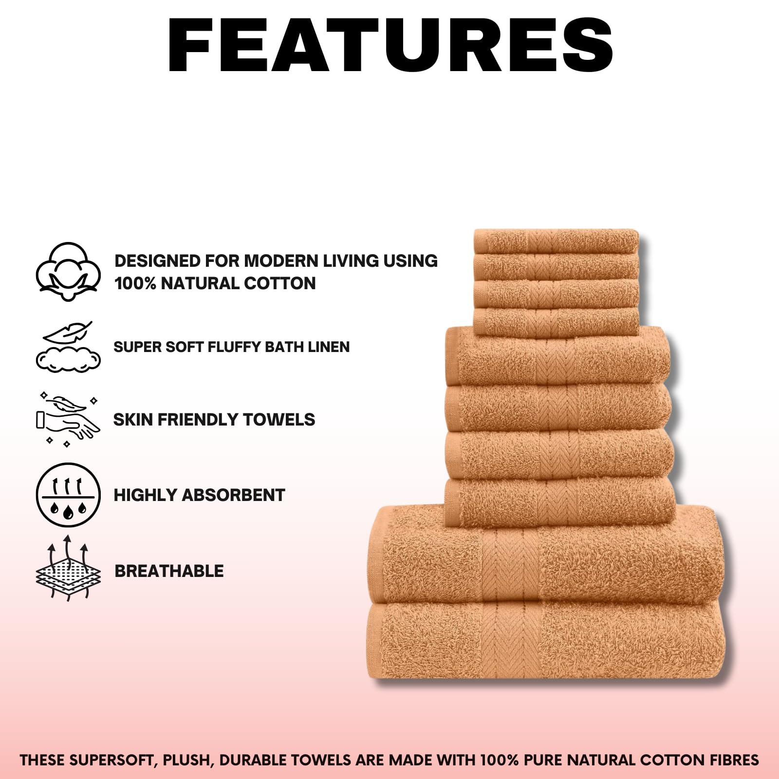 NFK TEXTILE Ultimate Luxury Towel Set - 10 Piece 100% Egyptian Cotton, Soft, Absorbent & Extra Large 4 Face, 4 Hand, 2 Bath Towels