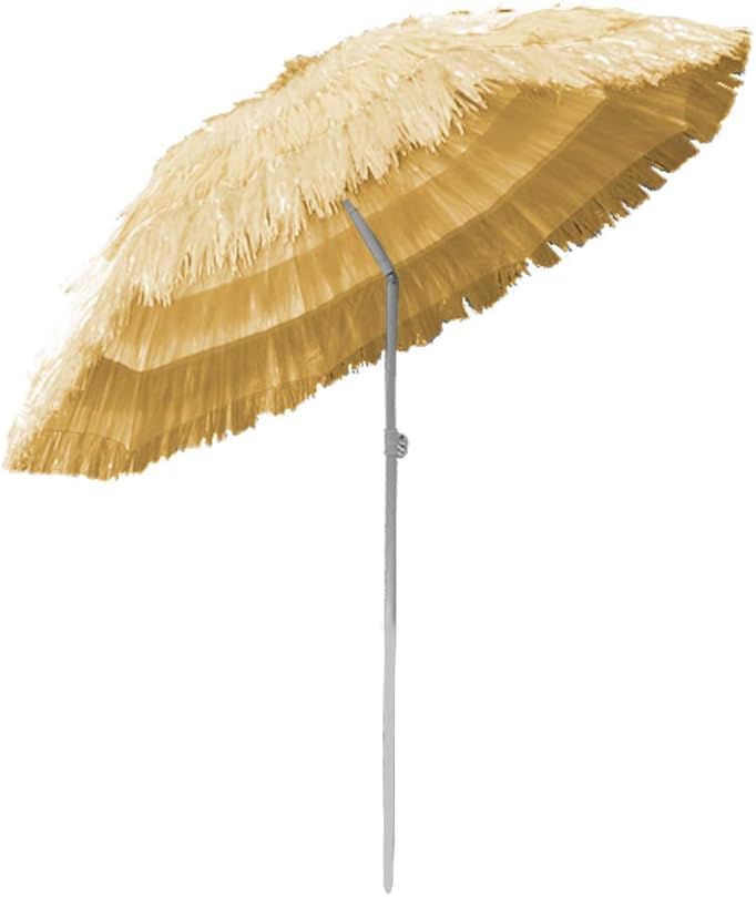 NFK Textile Umbrella Thatched Folding Function Weather Resistant Outdoor Hawaiian Style Umbrella with Tilt Patio Sunshade Sun Garden Beach Umbrella