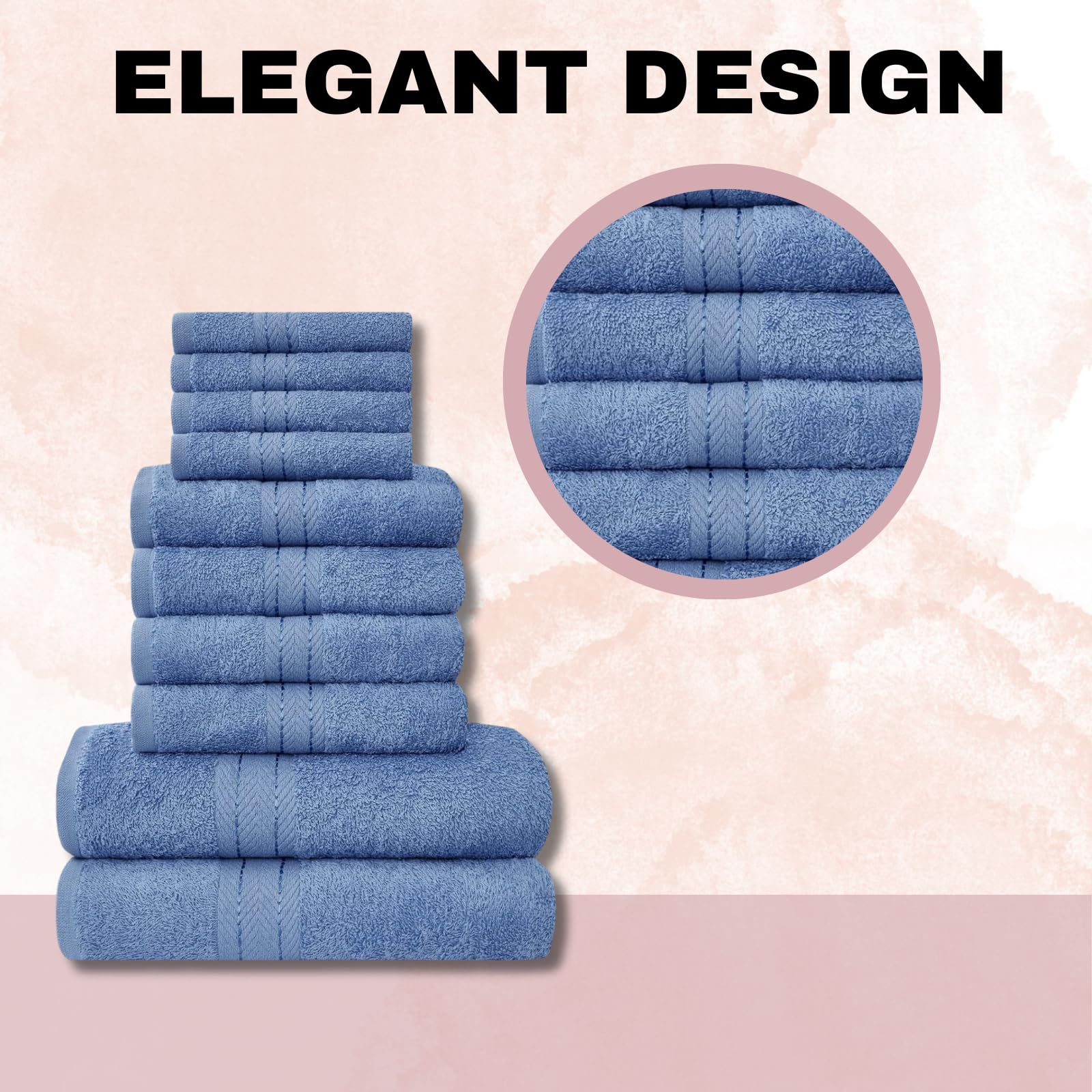 NFK TEXTILE Ultimate Luxury Towel Set - 10 Piece 100% Egyptian Cotton, Soft, Absorbent & Extra Large 4 Face, 4 Hand, 2 Bath Towels