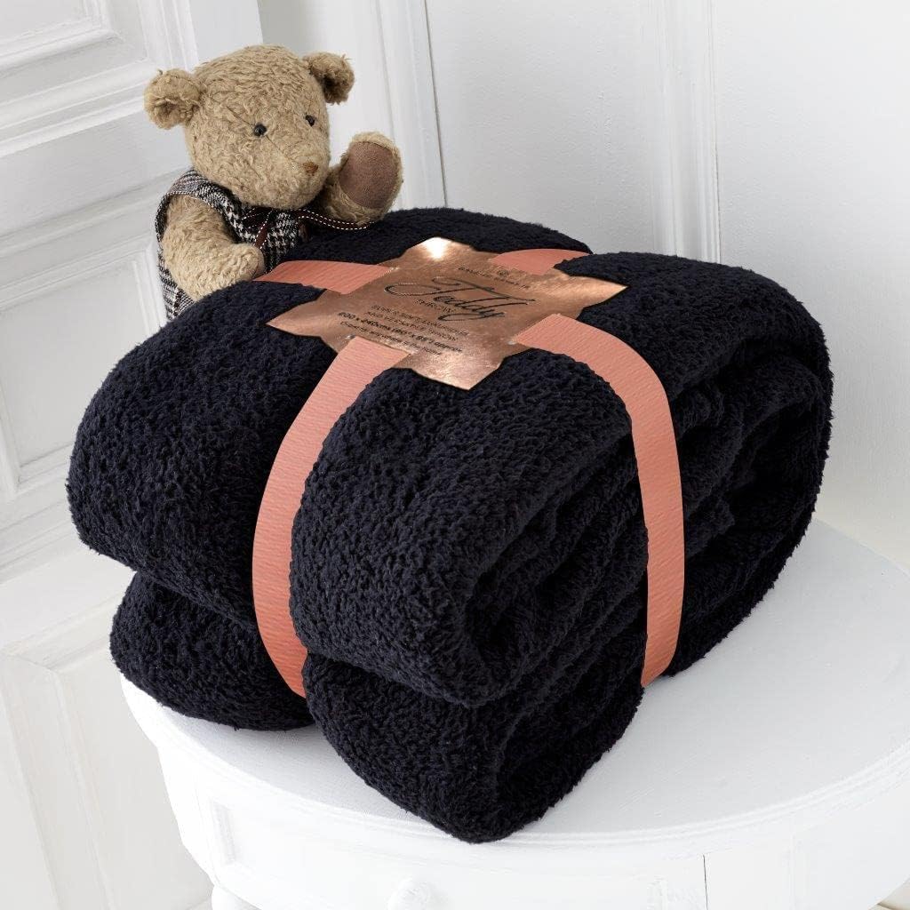 NFK TEXTILE Teddy Bear Throws Super Soft Luxurious Warm Cozy Sofa Settee Bed Sherpa Fleece Blankets Non-Allergic Travel Kids Adults Blankets
