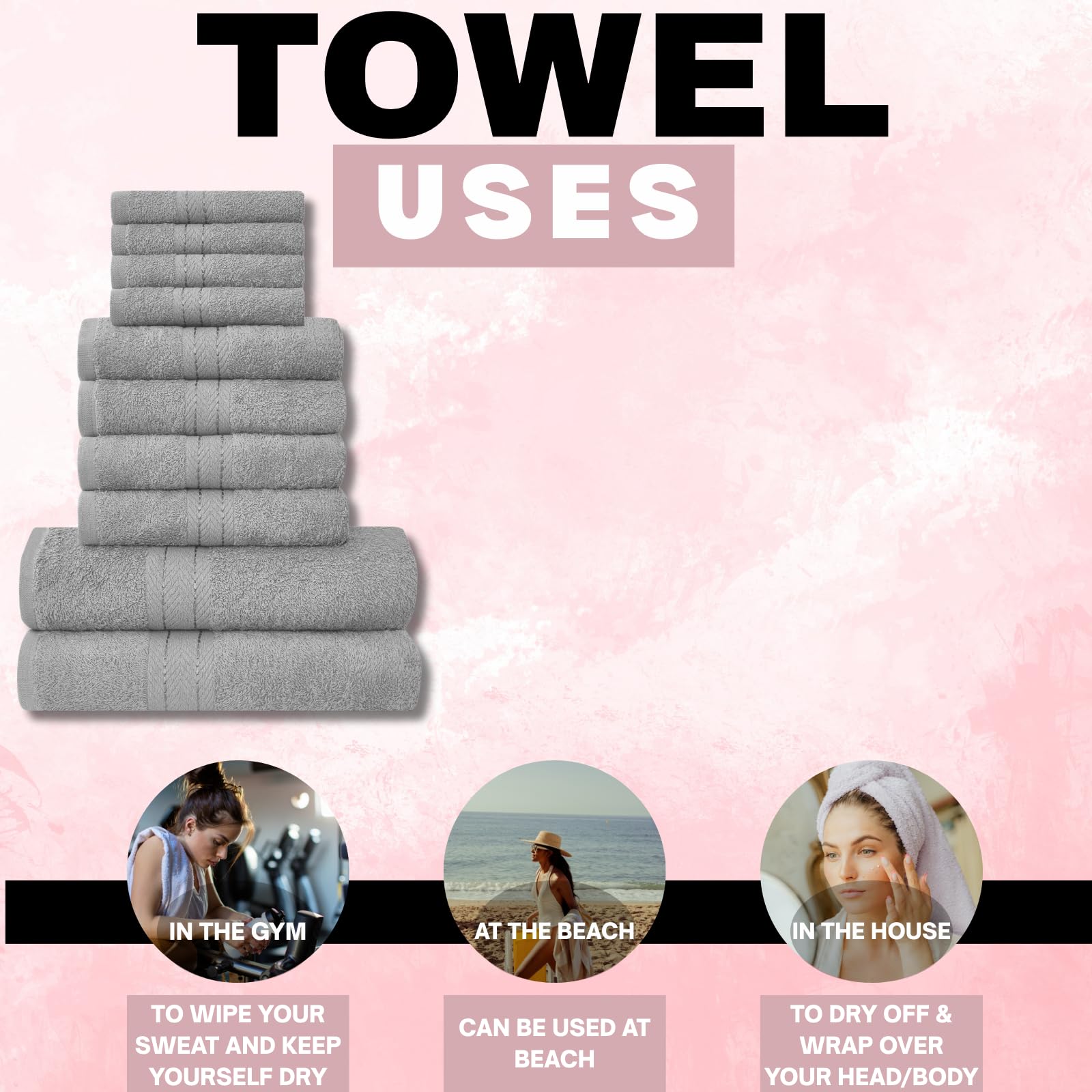 NFK TEXTILE Ultimate Luxury Towel Set - 10 Piece 100% Egyptian Cotton, Soft, Absorbent & Extra Large 4 Face, 4 Hand, 2 Bath Towels