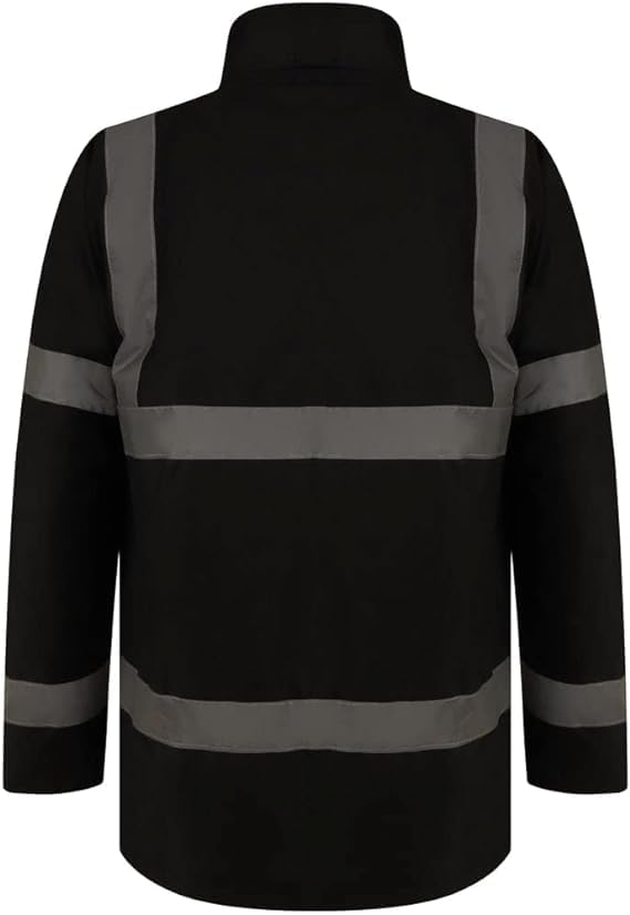 NFK TEXTILE 100% Polyester Fleece Hi Vis Parka Coat High Visibility Coat Work Wear Safety Security Padded Waterproof Taped Work Wear Parka Jacket