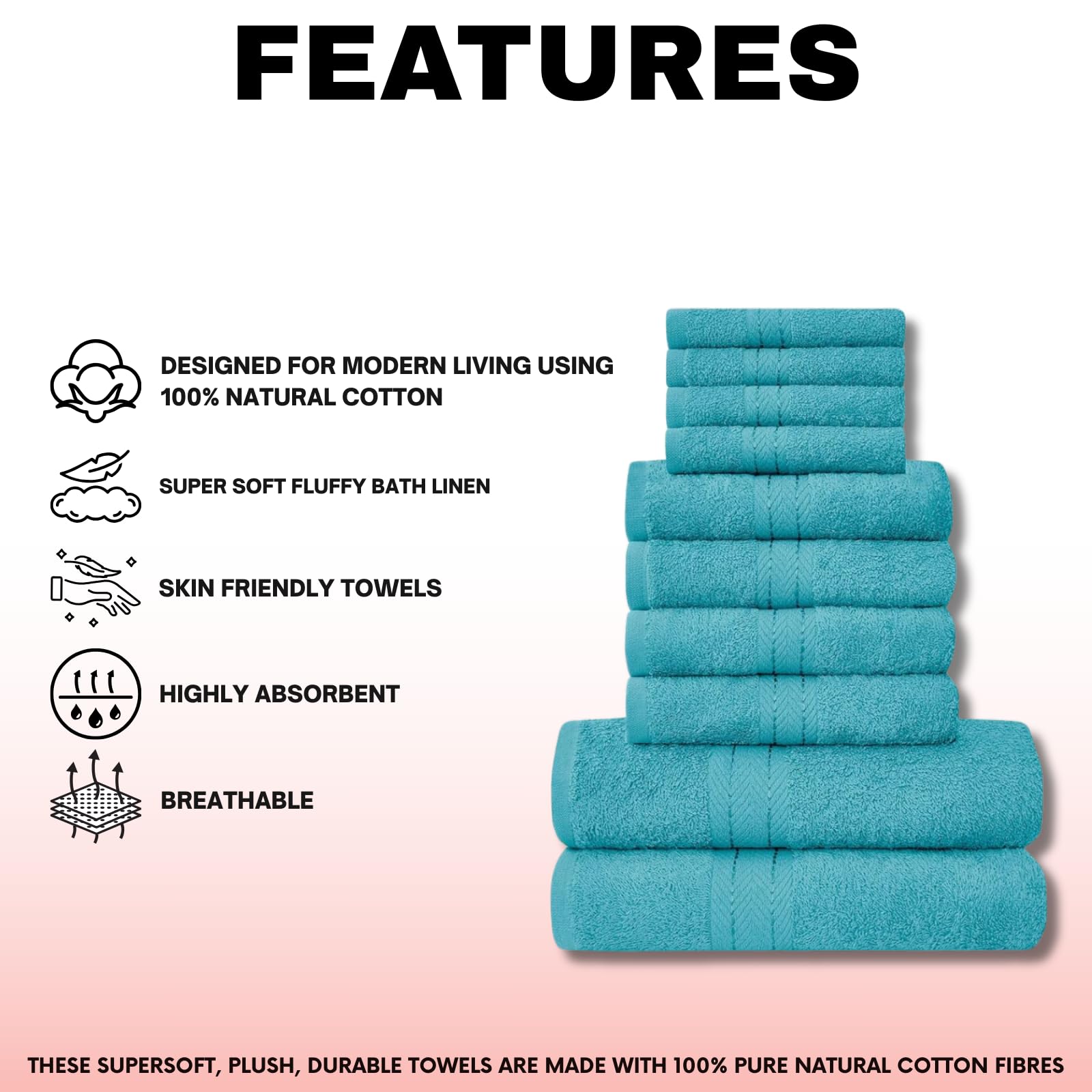 NFK TEXTILE Ultimate Luxury Towel Set - 10 Piece 100% Egyptian Cotton, Soft, Absorbent & Extra Large 4 Face, 4 Hand, 2 Bath Towels
