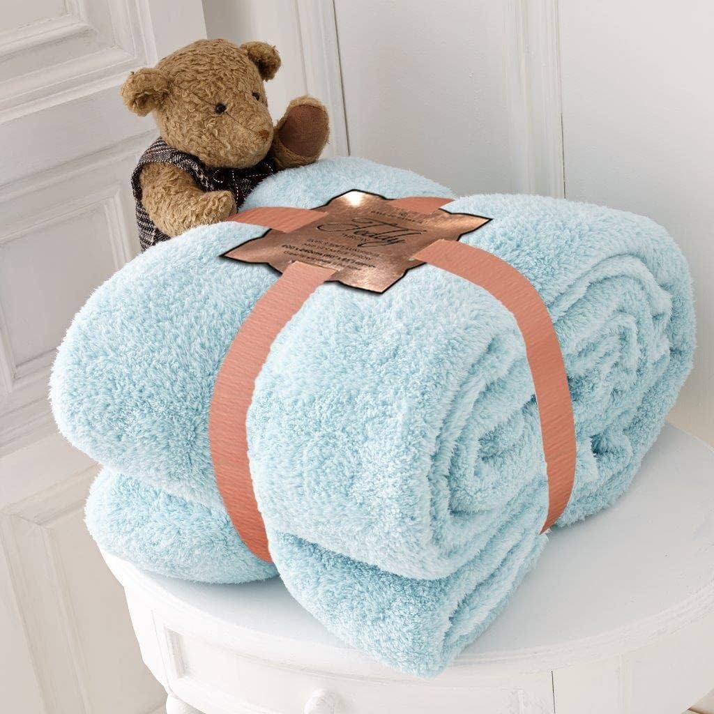 NFK TEXTILE Teddy Bear Throws Super Soft Luxurious Warm Cozy Sofa Settee Bed Sherpa Fleece Blankets Non-Allergic Travel Kids Adults Blankets