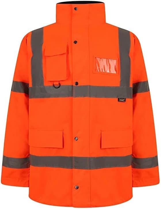NFK TEXTILE 100% Polyester Fleece Hi Vis Parka Coat High Visibility Coat Work Wear Safety Security Padded Waterproof Taped Work Wear Parka Jacket