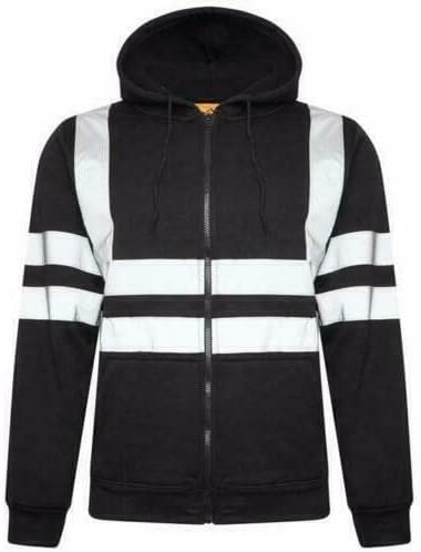 NFK TEXTILE 100% Polyester Hi Vis Zipper Hoodie Reflective Tape High Visibility Fleece Jacket Safety Jackets with Phone Pockets Hi Viz Warm Work Wear