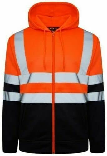 NFK TEXTILE 100% Polyester Hi Vis Zipper Hoodie Reflective Tape High Visibility Fleece Jacket Safety Jackets with Phone Pockets Hi Viz Warm Work Wear