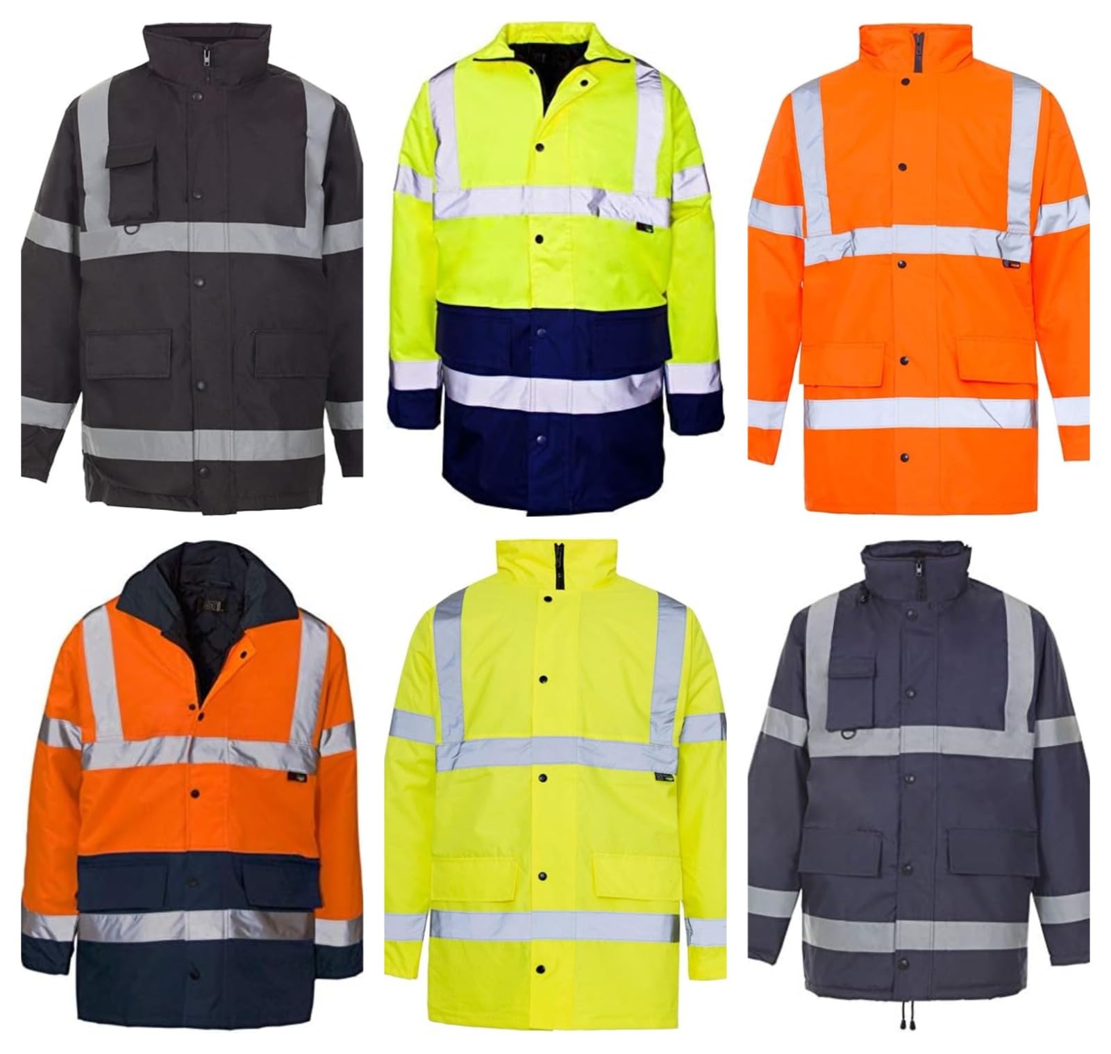 NFK TEXTILE 100% Polyester Fleece Hi Vis Parka Coat High Visibility Coat Work Wear Safety Security Padded Waterproof Taped Work Wear Parka Jacket