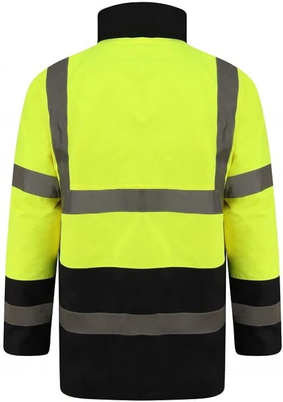 NFK TEXTILE 100% Polyester Fleece Hi Vis Parka Coat High Visibility Coat Work Wear Safety Security Padded Waterproof Taped Work Wear Parka Jacket