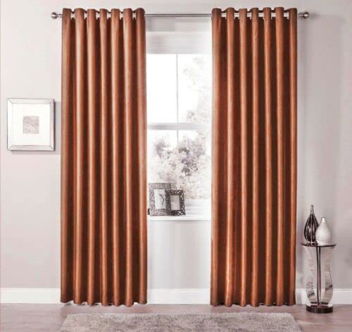 NFK TEXTILE LW Blackout Eyelet Curtains Black Out Thermal Curtains eyelet Curtain Pair … (Rust Orange, 90* Wide x 90* Drop)