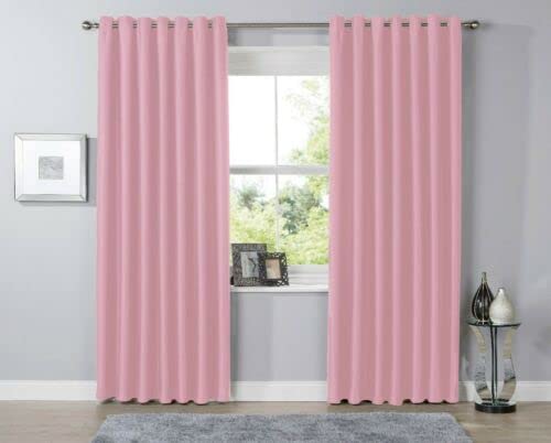 NFK TEXTILE LW Blackout Eyelet Curtains Black Out Thermal Curtains eyelet Curtain Pair … (Blush Pink, 45* Wide x 54* Drop)