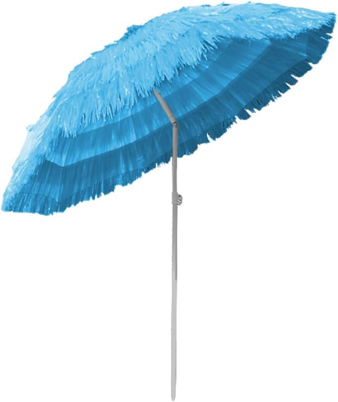 NFK Textile Umbrella Thatched Folding Function Weather Resistant Outdoor Hawaiian Style Umbrella with Tilt Patio Sunshade Sun Garden Beach Umbrella