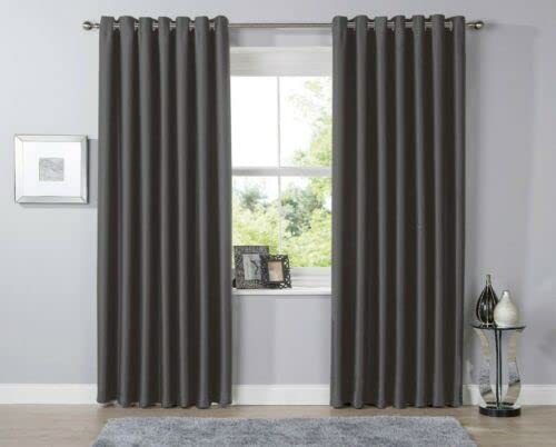 NFK TEXTILE LW Blackout Eyelet Curtains Black Out Thermal Curtains eyelet Curtain Pair … (Charcoal, 66* Wide x 90* Drop)