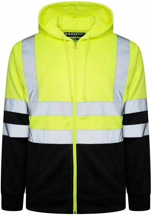 NFK TEXTILE 100% Polyester Hi Vis Zipper Hoodie Reflective Tape High Visibility Fleece Jacket Safety Jackets with Phone Pockets Hi Viz Warm Work Wear
