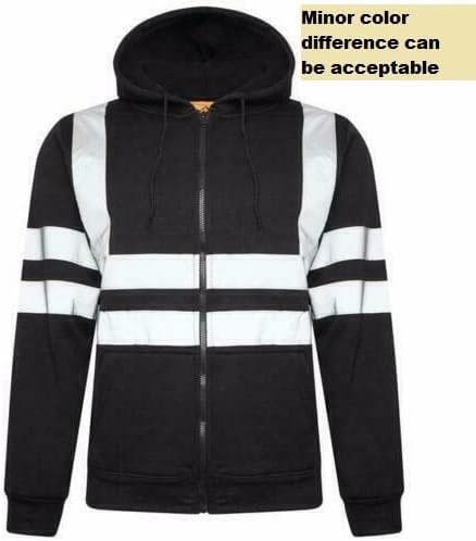 NFK TEXTILE 100% Polyester Hi Vis Zipper Hoodie Reflective Tape High Visibility Fleece Jacket Safety Jackets with Phone Pockets Hi Viz Warm Work Wear