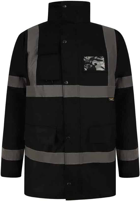 NFK TEXTILE 100% Polyester Fleece Hi Vis Parka Coat High Visibility Coat Work Wear Safety Security Padded Waterproof Taped Work Wear Parka Jacket