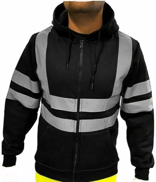 NFK TEXTILE 100% Polyester Hi Vis Zipper Hoodie Reflective Tape High Visibility Fleece Jacket Safety Jackets with Phone Pockets Hi Viz Warm Work Wear