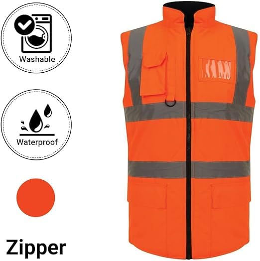 NFK TEXTILE 100% Polyester Waterproof Waistcoat Hi Viz Vest Super Soft Body Warmer Reversible Fleece Gilet Vest Reflective Security Work Wear Life Save Jacket