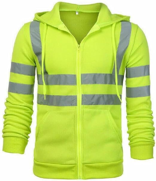 NFK TEXTILE 100% Polyester Hi Vis Zipper Hoodie Reflective Tape High Visibility Fleece Jacket Safety Jackets with Phone Pockets Hi Viz Warm Work Wear
