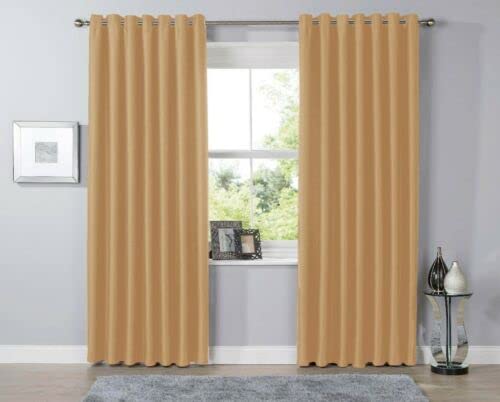 NFK TEXTILE LW Blackout Eyelet Curtains Black Out Thermal Curtains eyelet Curtain Pair … (Ochre, 90* Wide x 90* Drop)