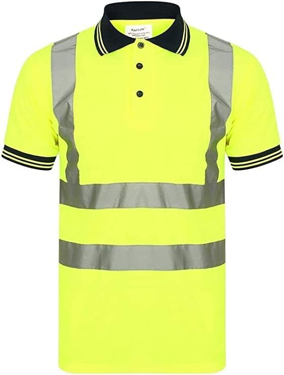 Hi Viz High Visibility Short Sleeve Polo T-Shirt Reflective Tape Safety Hi Vis Collared Security Work Wear T-Shirts