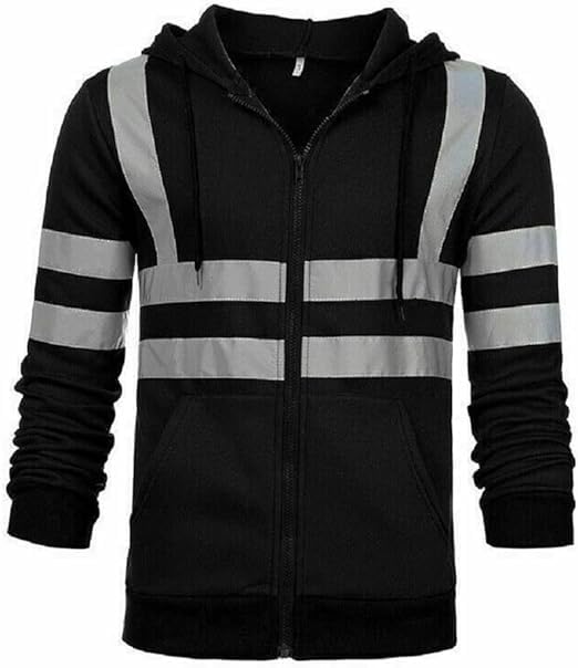 NFK TEXTILE 100% Polyester Hi Vis Zipper Hoodie Reflective Tape High Visibility Fleece Jacket Safety Jackets with Phone Pockets Hi Viz Warm Work Wear