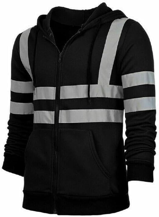 NFK TEXTILE 100% Polyester Hi Vis Zipper Hoodie Reflective Tape High Visibility Fleece Jacket Safety Jackets with Phone Pockets Hi Viz Warm Work Wear
