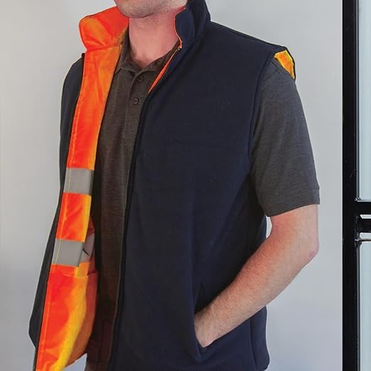 NFK TEXTILE 100% Polyester Waterproof Waistcoat Hi Viz Vest Super Soft Body Warmer Reversible Fleece Gilet Vest Reflective Security Work Wear Life Save Jacket