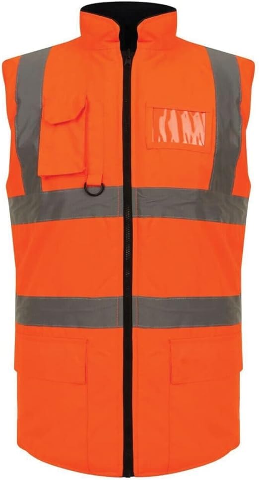 NFK TEXTILE 100% Polyester Waterproof Waistcoat Hi Viz Vest Super Soft Body Warmer Reversible Fleece Gilet Vest Reflective Security Work Wear Life Save Jacket