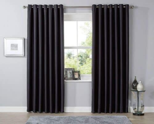 NFK TEXTILE LW Blackout Eyelet Curtains Black Out Thermal Curtains eyelet Curtain Pair … (Black, 66* Wide x 54* Drop)