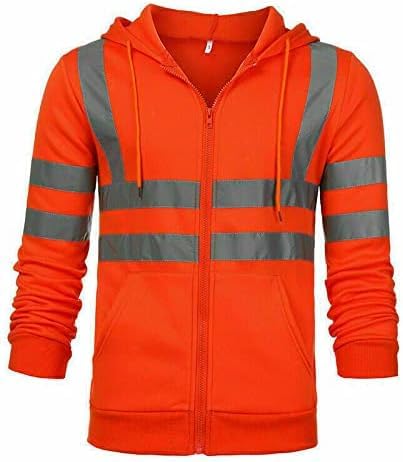 NFK TEXTILE 100% Polyester Hi Vis Zipper Hoodie Reflective Tape High Visibility Fleece Jacket Safety Jackets with Phone Pockets Hi Viz Warm Work Wear