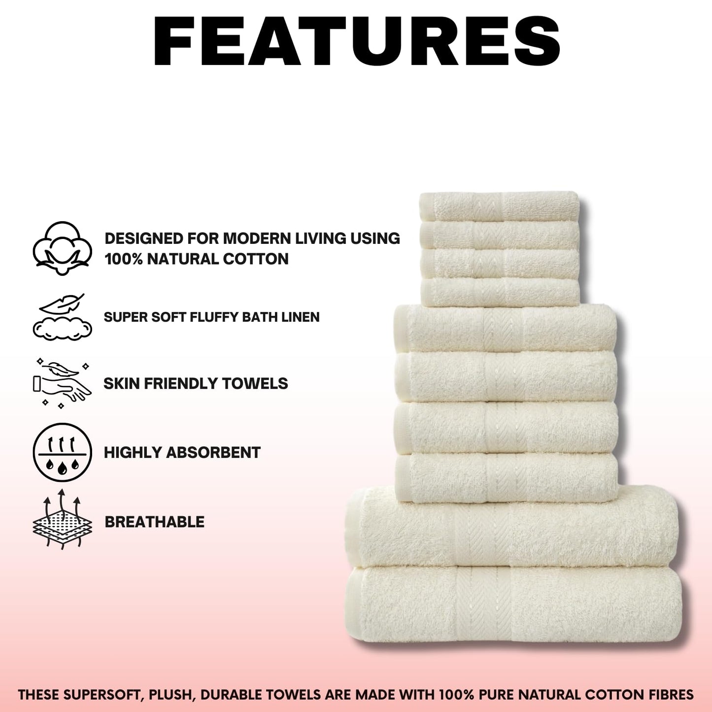 NFK TEXTILE Ultimate Luxury Towel Set - 10 Piece 100% Egyptian Cotton, Soft, Absorbent & Extra Large 4 Face, 4 Hand, 2 Bath Towels