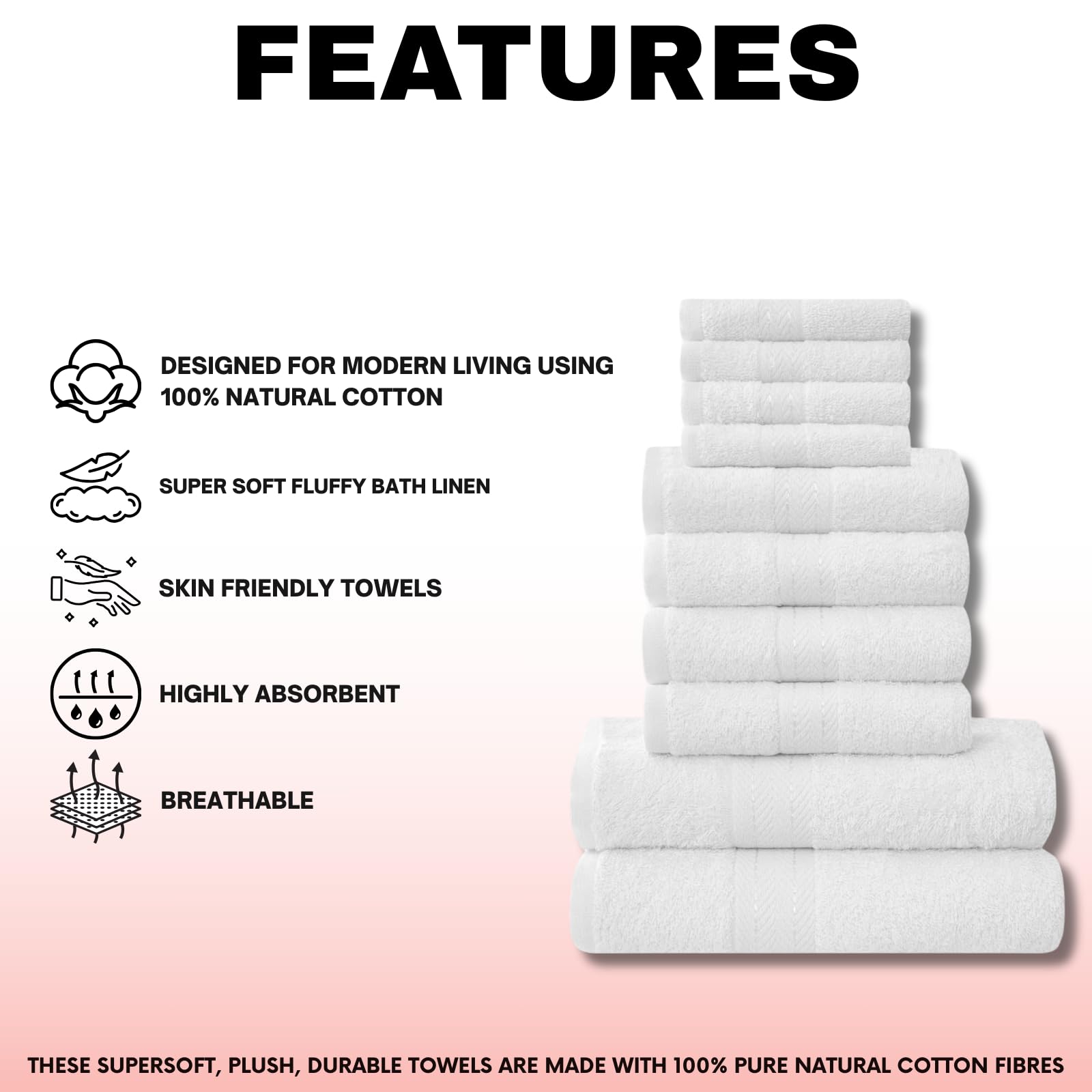 NFK TEXTILE Ultimate Luxury Towel Set - 10 Piece 100% Egyptian Cotton, Soft, Absorbent & Extra Large 4 Face, 4 Hand, 2 Bath Towels