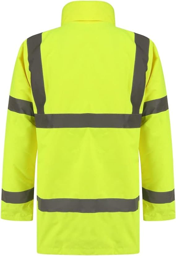 NFK TEXTILE 100% Polyester Fleece Hi Vis Parka Coat High Visibility Coat Work Wear Safety Security Padded Waterproof Taped Work Wear Parka Jacket