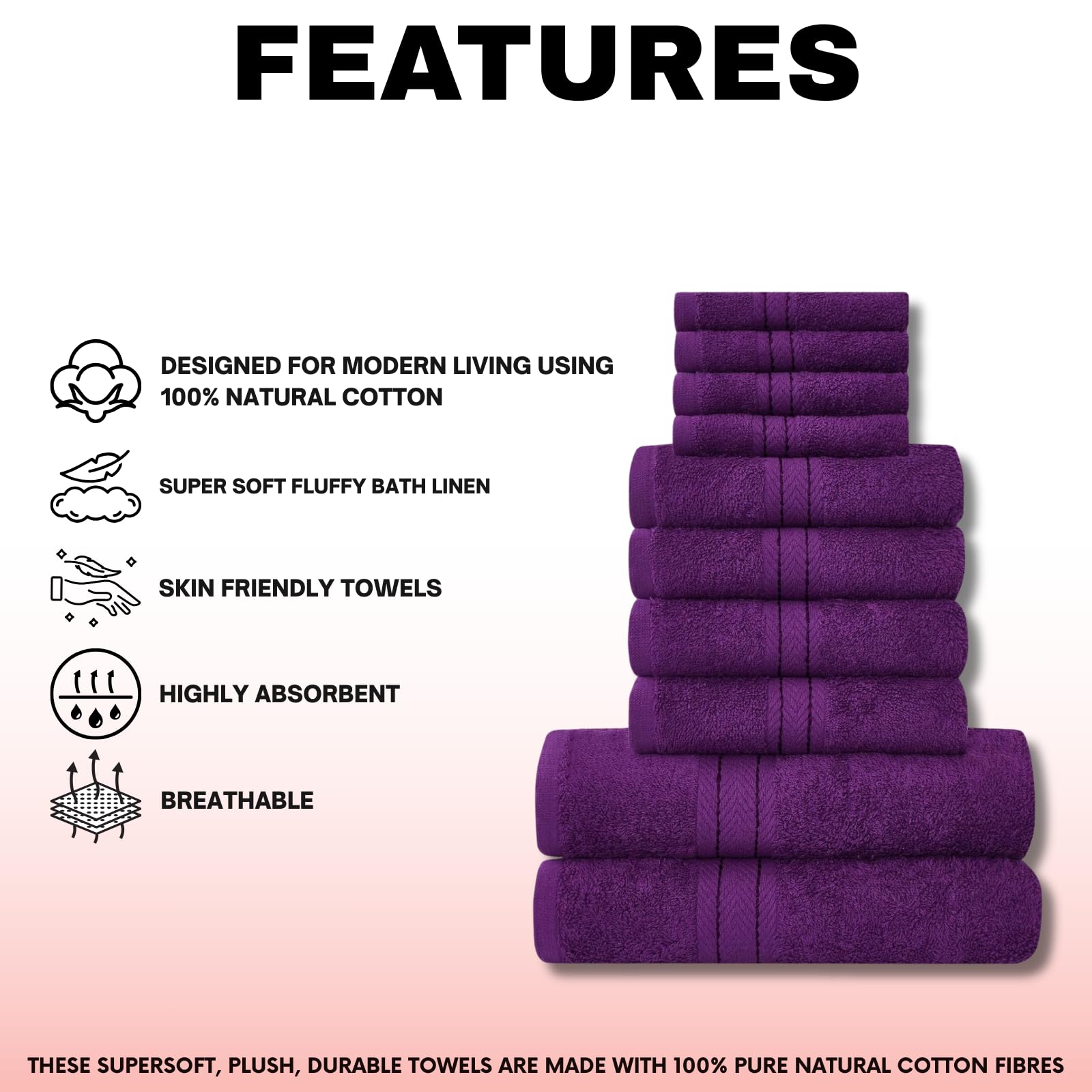 NFK TEXTILE Ultimate Luxury Towel Set - 10 Piece 100% Egyptian Cotton, Soft, Absorbent & Extra Large 4 Face, 4 Hand, 2 Bath Towels
