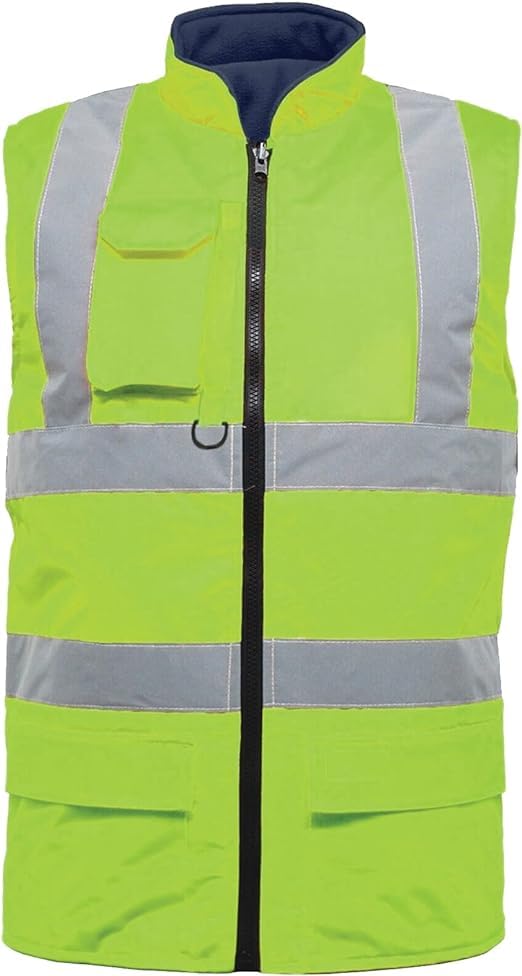 NFK TEXTILE 100% Polyester Waterproof Waistcoat Hi Viz Vest Super Soft Body Warmer Reversible Fleece Gilet Vest Reflective Security Work Wear Life Save Jacket