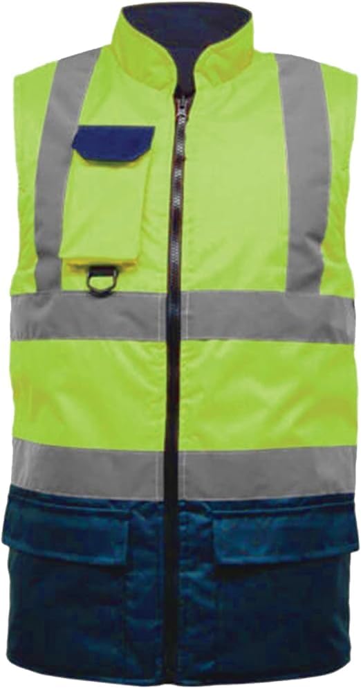 NFK TEXTILE 100% Polyester Waterproof Waistcoat Hi Viz Vest Super Soft Body Warmer Reversible Fleece Gilet Vest Reflective Security Work Wear Life Save Jacket