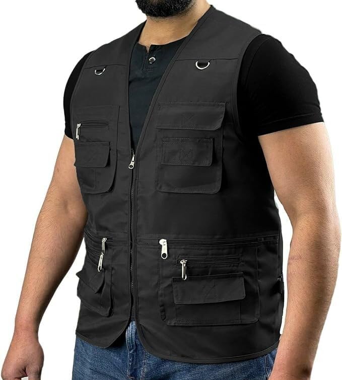 NFK Textile 100% Polycotton Men’s Fisherman Vest Hiking & Outdoor Body Warmer Gillet Utility Multi Pocket Work Wear Fishing & Hunting Vest Black Jackets