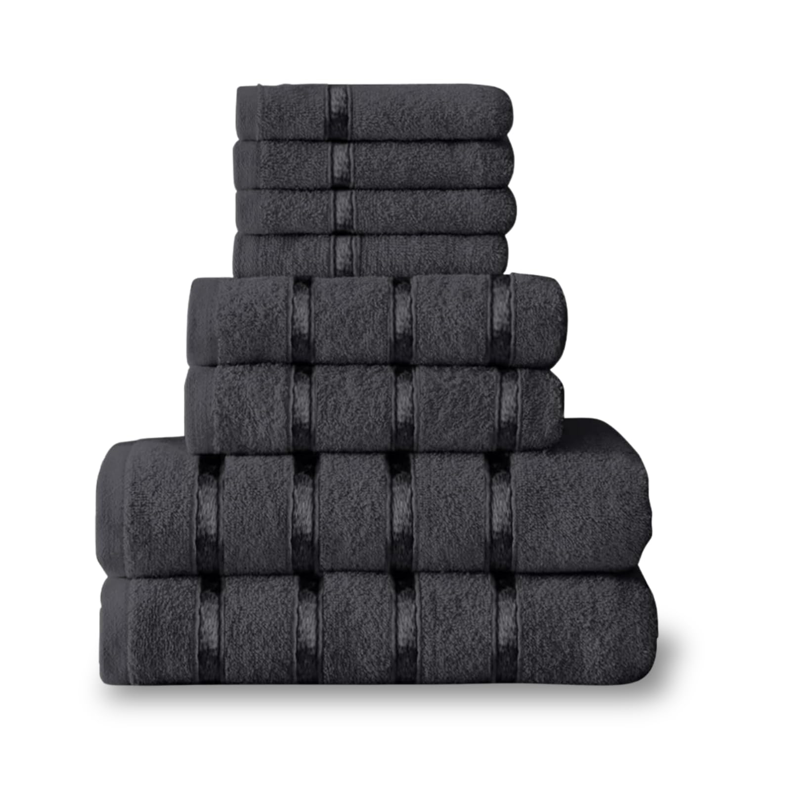 NFK TEXTILE 8-Piece Egyptian Cotton Bath Towel Bale Set - Highly Absorbent, Quick-Drying & Ultra Soft | 4x Face, 2x Hand, 2x Bath Towels | Striped Towel Set