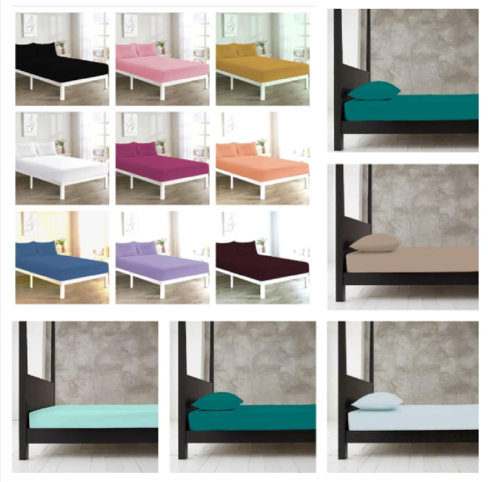 100% Polycotton 40cm Fitted Sheet Super Soft & Warm Cozy Fitted Sheets for Adjustable Bed Extra Deep Fitted Sheet