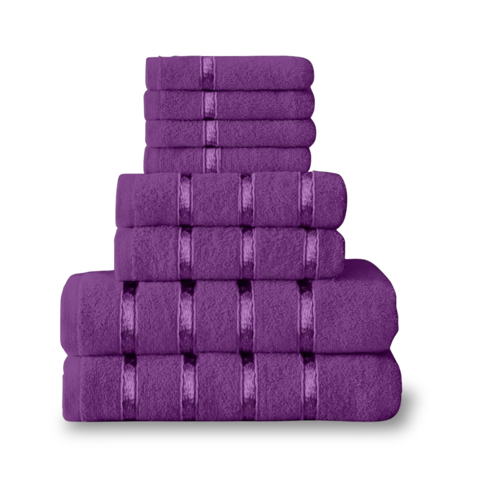 NFK TEXTILE 8-Piece Egyptian Cotton Bath Towel Bale Set - Highly Absorbent, Quick-Drying & Ultra Soft | 4x Face, 2x Hand, 2x Bath Towels | Striped Towel Set