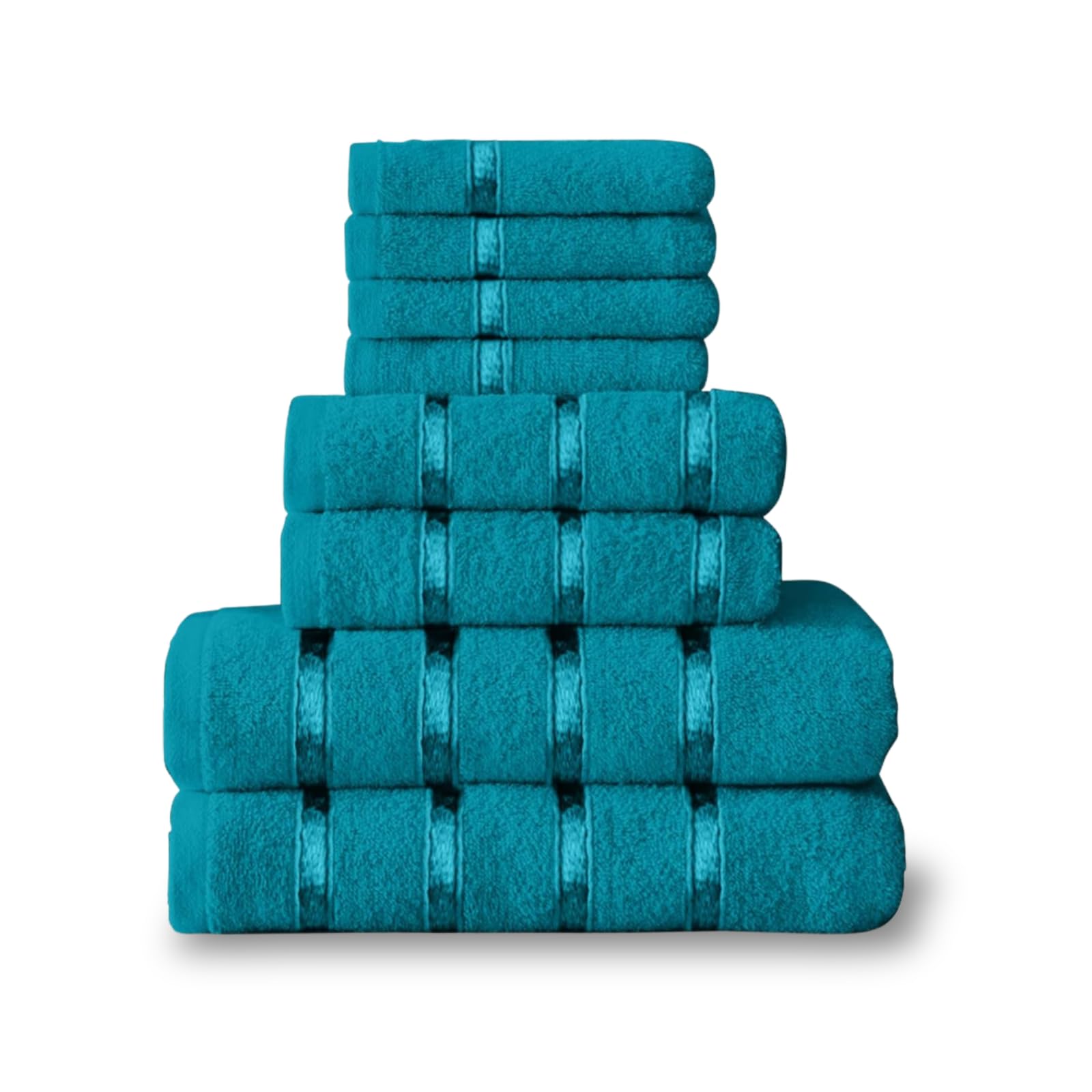 NFK TEXTILE 8-Piece Egyptian Cotton Bath Towel Bale Set - Highly Absorbent, Quick-Drying & Ultra Soft | 4x Face, 2x Hand, 2x Bath Towels | Striped Towel Set