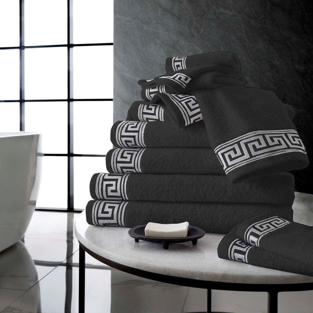 NFK Textile Greek Key Towels Luxury Hotel Quality Embroidered 100% Egyptian Cotton 8 pcs Bale Set & Bath Sheets